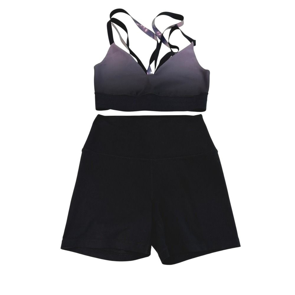 Ultracor Ombre Sports Bra & Yogalicious High Waisted Shorts Set Black Purple M